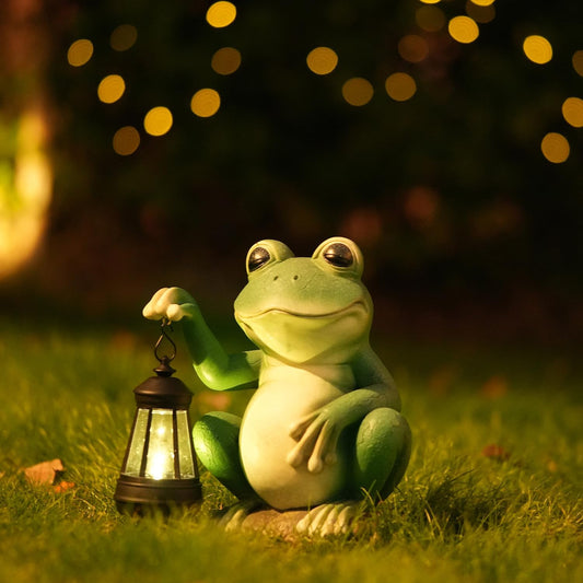 Large Frog Garden Decor for Outside Solar Powered Sculptures for Yard Patio Cute Animal Statues