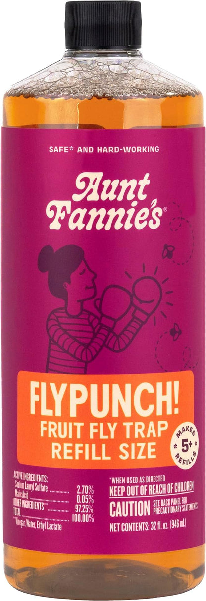 Aunt Fannie's FlyPunch Fruit Fly Trap for Indoor and Kitchen Use, Ready to Use, Made with Plant Based Ingredients, Safe Near Food, Long Lasting, 32 oz Refill