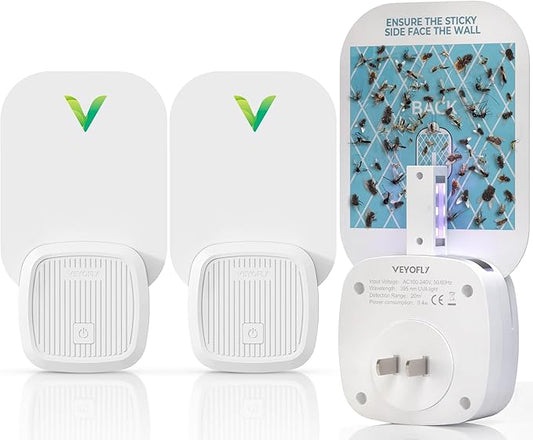 VEYOFLY (Starter Kit) Fly Catcher Indoor, Fly Trap, (2 Device + 6 Refills) Fruit Fly Traps for Indoors, Gnat Traps for House Indoor, Bug Killer, Fly Trap, Plug in Light Flying Insect Trap