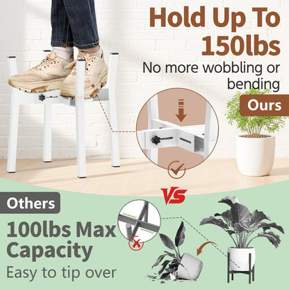 LASZOLA White Adjustable Plant Stand for Single Large Outdoor Indoor Planters, Heavy Duty Metal Floor Fern Holder Fits 8 to 12 Inch Pots, Elevated Big Flower Stool for Patio – Pot Not Included, 1 Pack