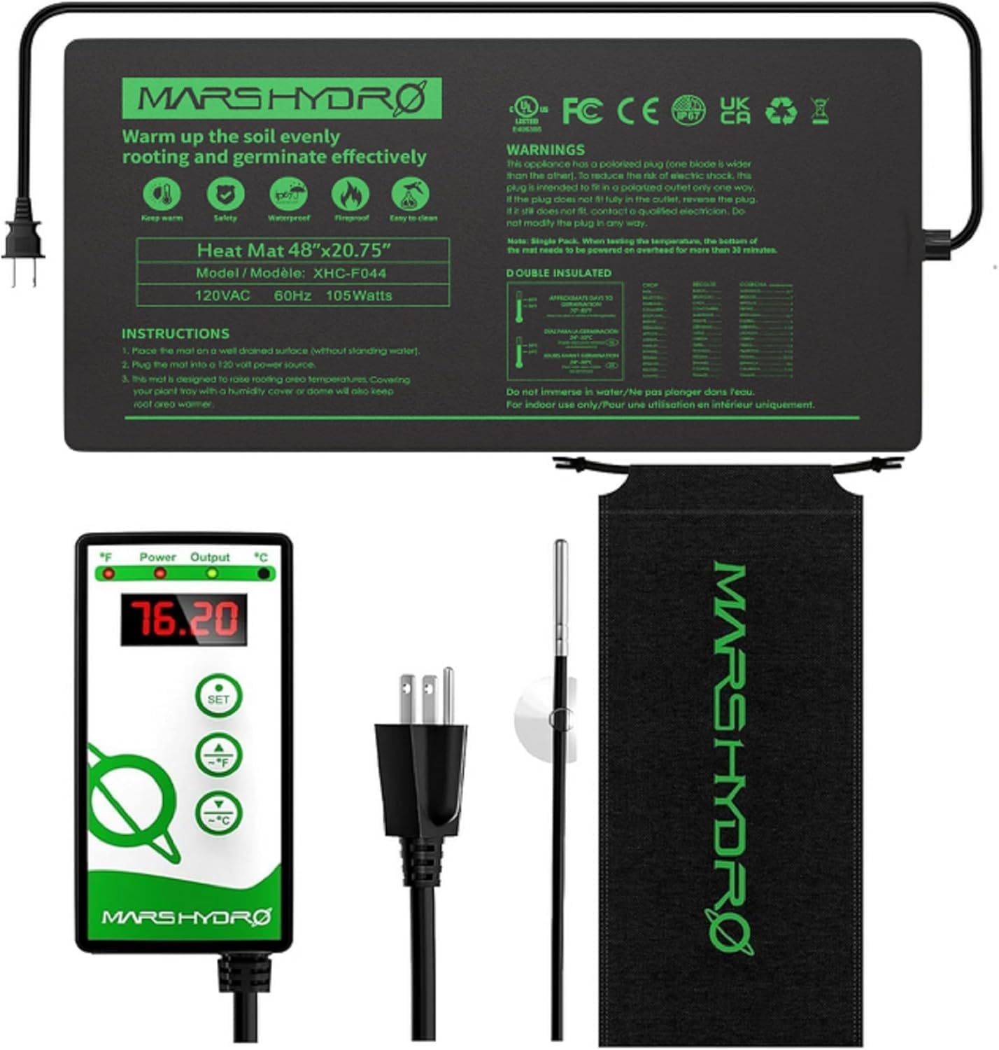 MARS HYDRO 48''x20.75'' Seedling Heat Mat with Thermostat Combo Set，Heating Pad for for Germination, Indoor Gardening, Greenhouse