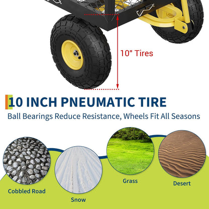 GarveeLife 900 LBS Garden Cart with Removable Mesh Sides, Heavy Duty Steel Garden Wagon with Adjustable Handles & 10 in Pneumatic Tires, Utility Wagon for Lawn Camping Farm Yard, Black+Yellow