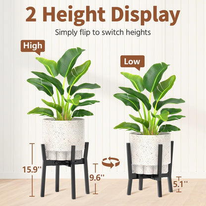 LASZOLA Black Adjustable Plant Stand for Single Large Outdoor Indoor Planters, Heavy Duty Metal Floor Fern Holder Fits 8 to 12 Inch Pots, Elevated Big Flower Stool for Patio – Pot Not Included, 1 Pack