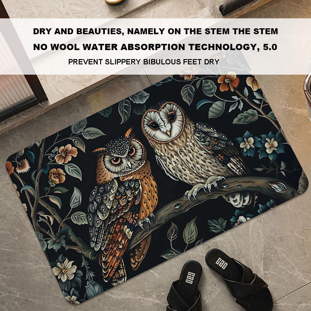 Bath Mat-Bathroom Rug，Two Owls-Absorbent Non Slip Quick Dry Stain Resistant Easy to Clean Care Shower Rug for Bathtub Shower Room 17×27.5Inch (43 * 70cm)