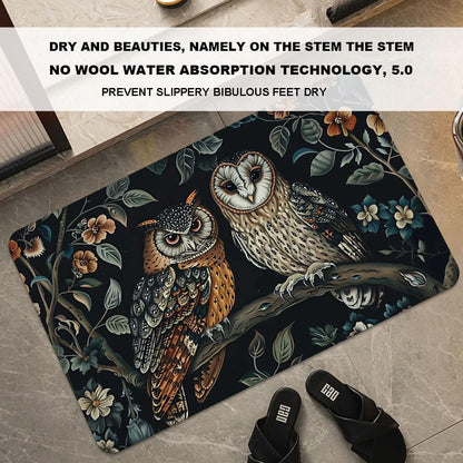 Bath Mat-Bathroom Rug，Two Owls-Absorbent Non Slip Quick Dry Stain Resistant Easy to Clean Care Shower Rug for Bathtub Shower Room 17×27.5Inch (43 * 70cm)