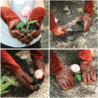 Acdyion Gardening Gloves for Women/Men Rose Pruning Thorn & Cut Proof Long Forearm Protection Gauntlet, Resistant Thick Cowhide Leather Work Garden Gloves