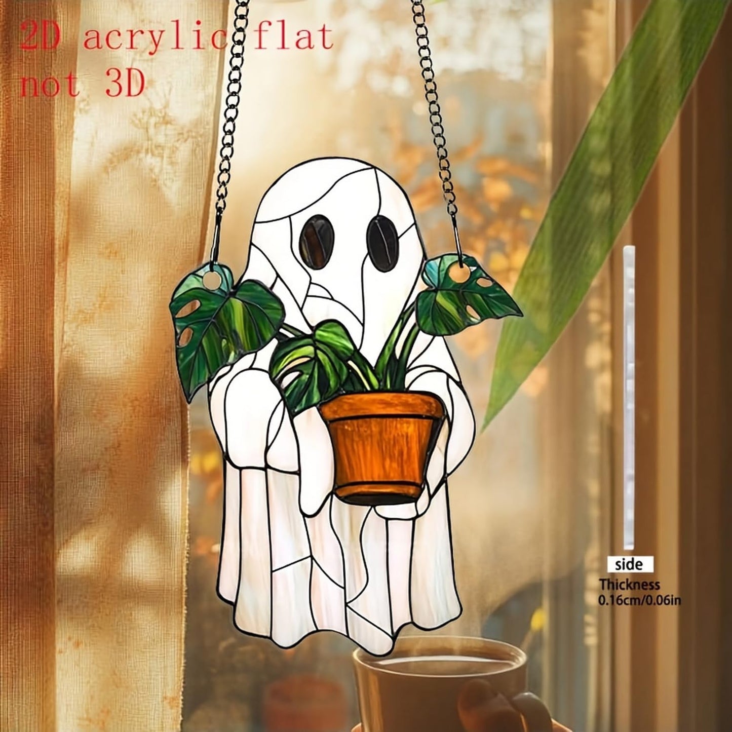 7.8Inch Cute Ghost Suncatcher Handcrafted Greenhouse Window Hanging Decor for Plants, Stained Glass Suncatchers Window Decor for Garden Family Wall，Halloween Party Gift for Friend