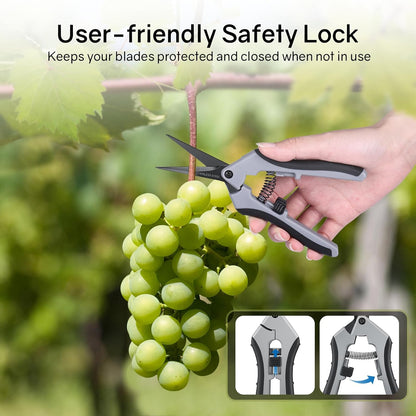 6.5" Ultra Sharp Pruning Shears - Professional Garden Scissors with Straight Stainless Steel Blades, Ergonomic Handle, Rust Resistant, Safety Lock, Trimming Scissors for Plants in Grow Tents, 2-Pack