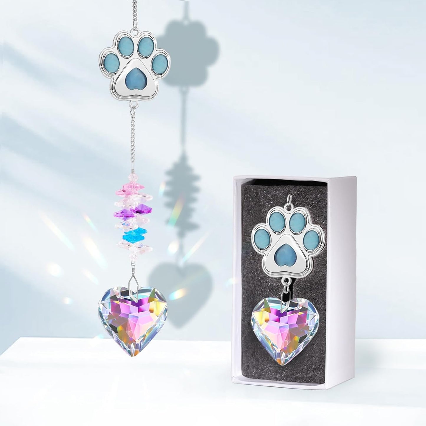 Dog Memorial Gifts for Loss of Dog - Loss of Dogs Sympathy Gift - Pet Memorial Crystal Decor Suncatcher - Thoughtful Dogs Remembrance Bereavement Gift (Blue Heart Crystal Suncatcher)