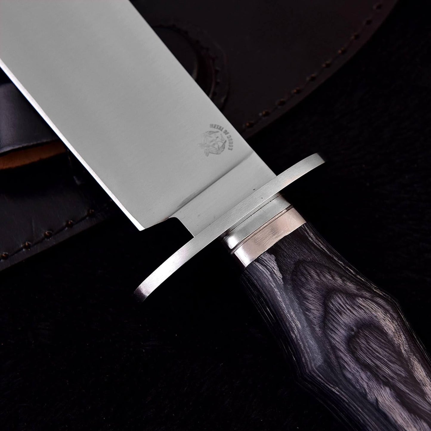 Survival Hunting Knife with Sheath, Handmade 15-inch Full Tang D2 Fixed Blade Tactical Bowie Knife for Camping, Outdoor, Bushcraft with Solid Engineered Wood Handle,Gift for BF/MEN (Grey)