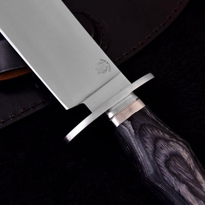 Survival Hunting Knife with Sheath, Handmade 15-inch Full Tang D2 Fixed Blade Tactical Bowie Knife for Camping, Outdoor, Bushcraft with Solid Engineered Wood Handle,Gift for BF/MEN (Grey)