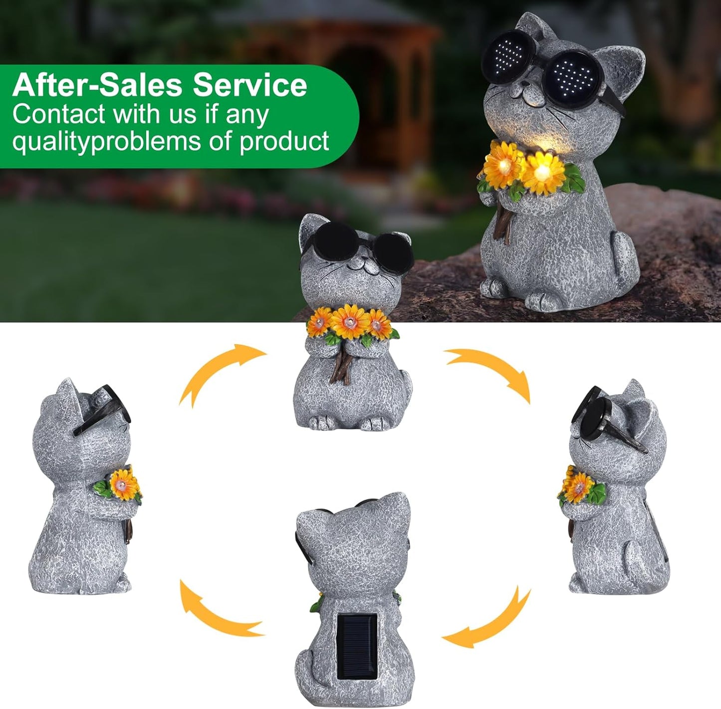 Solar Garden Statues Cat with Daisy and LED Lights Birthday Gifts for Women Mom Grandma Solar Outdoor Decor for Patio Backyard Yard Lawn Decoration-Unique Housewarming Gifts