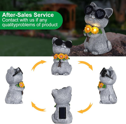 Solar Garden Statues Cat with Daisy and LED Lights Birthday Gifts for Women Mom Grandma Solar Outdoor Decor for Patio Backyard Yard Lawn Decoration-Unique Housewarming Gifts