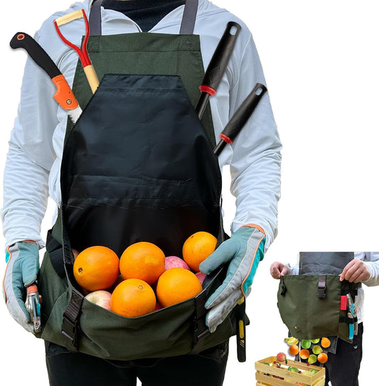 Extra Size Gardening Apron Waterproof Cross Back Apron Women, 600D Polyester Heavy Duty Men Apron Harvest Bag