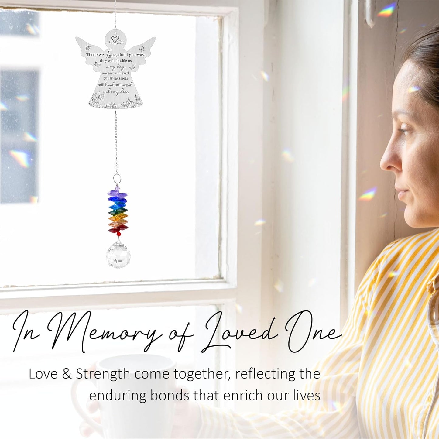 Memorial Suncatcher Ornament - Those we Love Don't go Away - Sympathy Gift for Loss of Loved One - Crystal Rainbow Maker - Bereavement Hanging Crystal Decor - Loss of Mom Dad Friend Pet