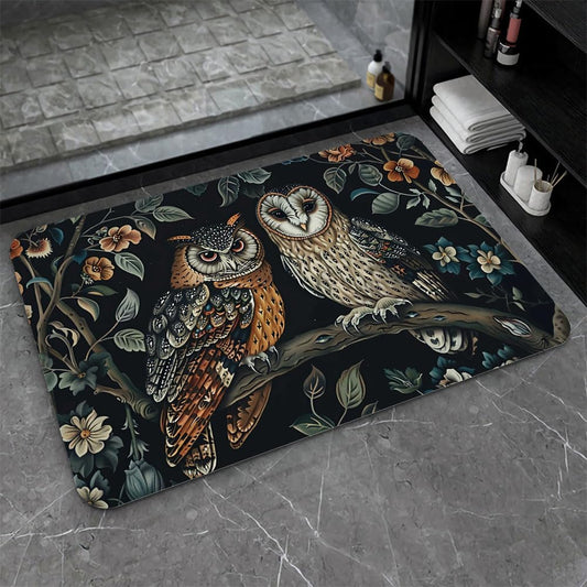 Bath Mat-Bathroom Rug，Two Owls-Absorbent Non Slip Quick Dry Stain Resistant Easy to Clean Care Shower Rug for Bathtub Shower Room 17×27.5Inch (43 * 70cm)