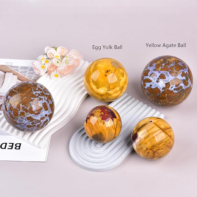 JIC Gem Natural Eggs Yolk Quartz Ball Sphere Gemstone Healing Crystal Decorative Ball with Stand Spiritual Chakra Meditation Reiki Home Office Decoration 6-7cm