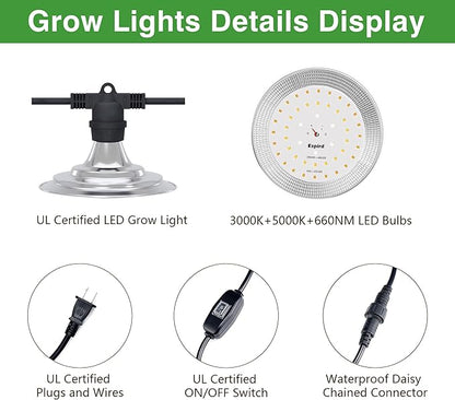 Espird Outdoor Grow Lighs,22FT Waterproof String Grow Light,Full Spectrum Grow Light Strip, Outdoor Grow Light for Veg Seedling Flower in Greenhouse, Garden, Backyard, Farm (6-Light)