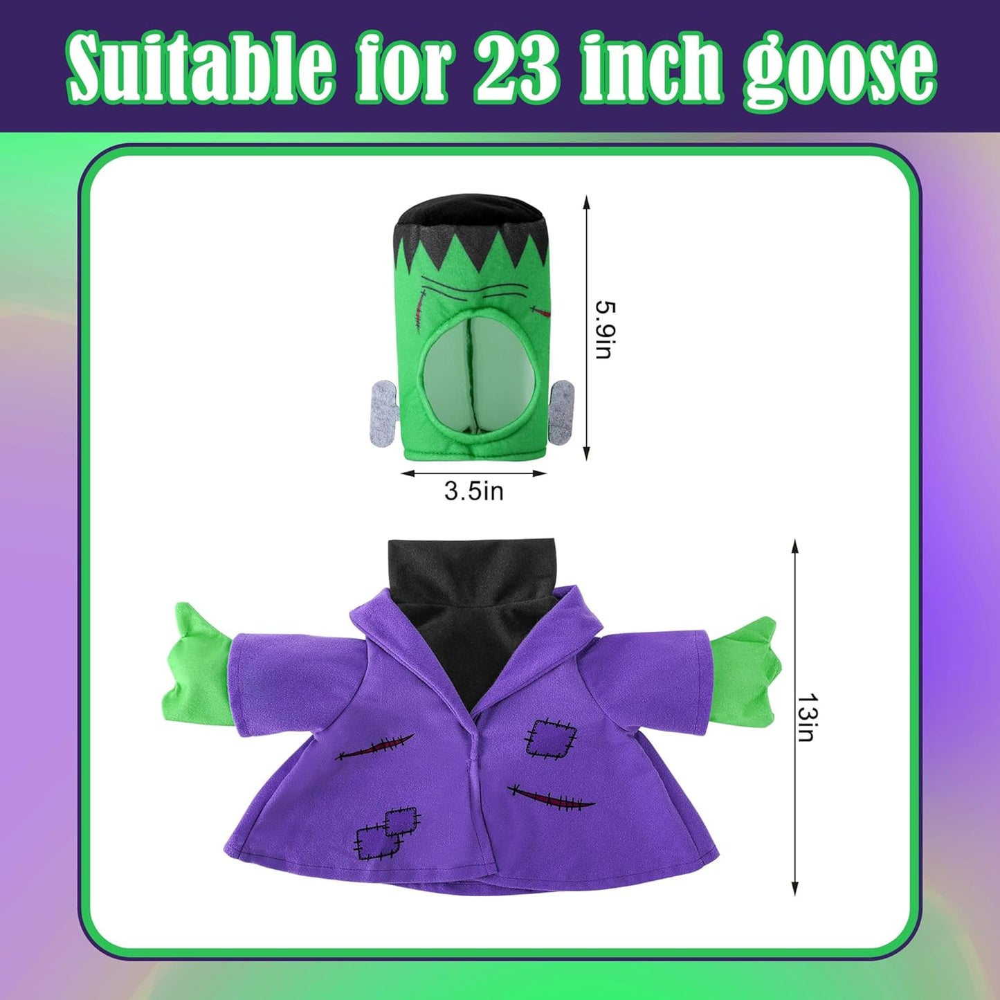 Watayo 2 Pcs/Set Halloween Monster Goose Outfits, Porch Goose Statue Monsters Costume, Lawn Goose Monster Clothes with Hat for 23" Statue Halloween Fall Outdoor Patio Garden Yard Decoration