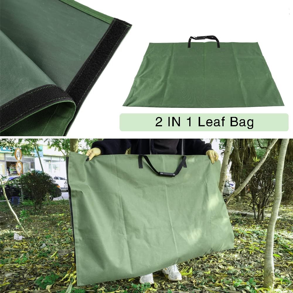 Leaf Bag for Collecting Leaves Reusable Garden Yard Waterproof 2 IN 1 Leaf Tarp Waste Bags Trash Canvas Heavy Duty Storage Lawn Container Collapsible with Handles for Collecting Leaves