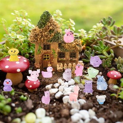 Luminous Mini Resin Animals 200 Pcs Tiny Resin Animals Figurines to Hide Mini Ducks Dinosaurs Glow in Dark for DIY Garden Miniatures Fairy Garden Accessories