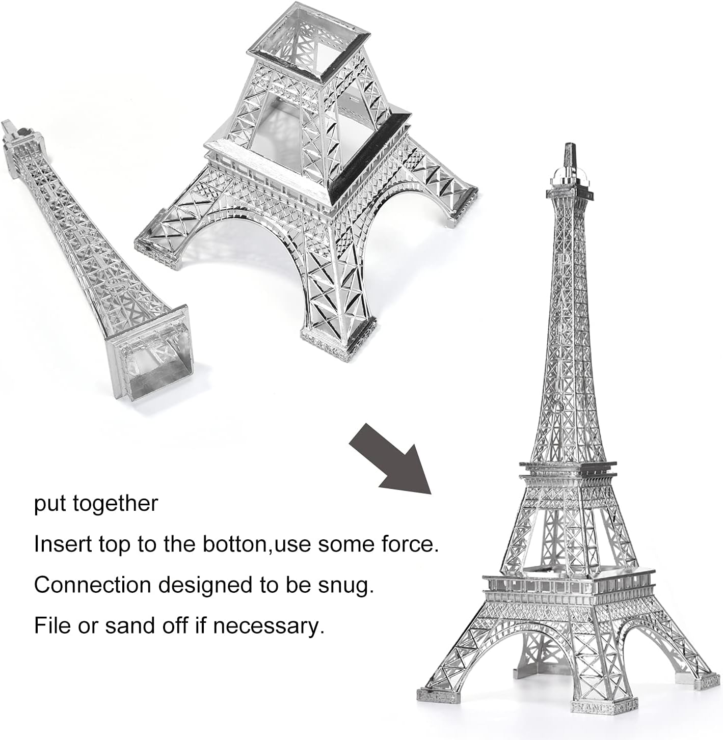 ESHATO Silver Metal Eiffel Tower Statue, 10inch Decorative Figurine Replica Stand Holder for Cake Topper Table Decor Gift Party Home Decoration