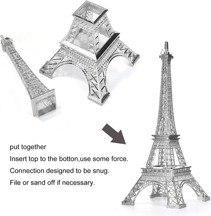ESHATO Silver Metal Eiffel Tower Statue, 10inch Decorative Figurine Replica Stand Holder for Cake Topper Table Decor Gift Party Home Decoration