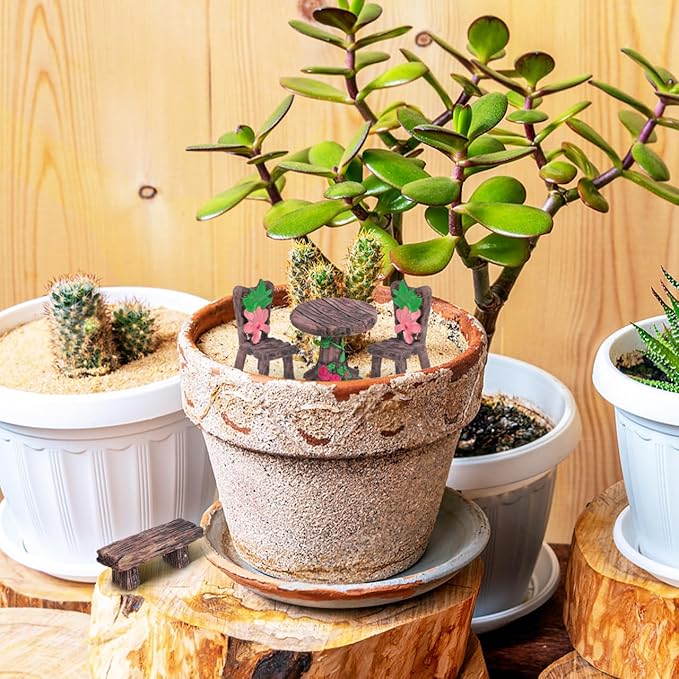 Garneck 10 Pcs Miniature Resin Fairy Garden Furniture Ornaments Rustic Mini Tables and Chairs Bench for Vintage Dollhouse Accessories Home Micro Landscape