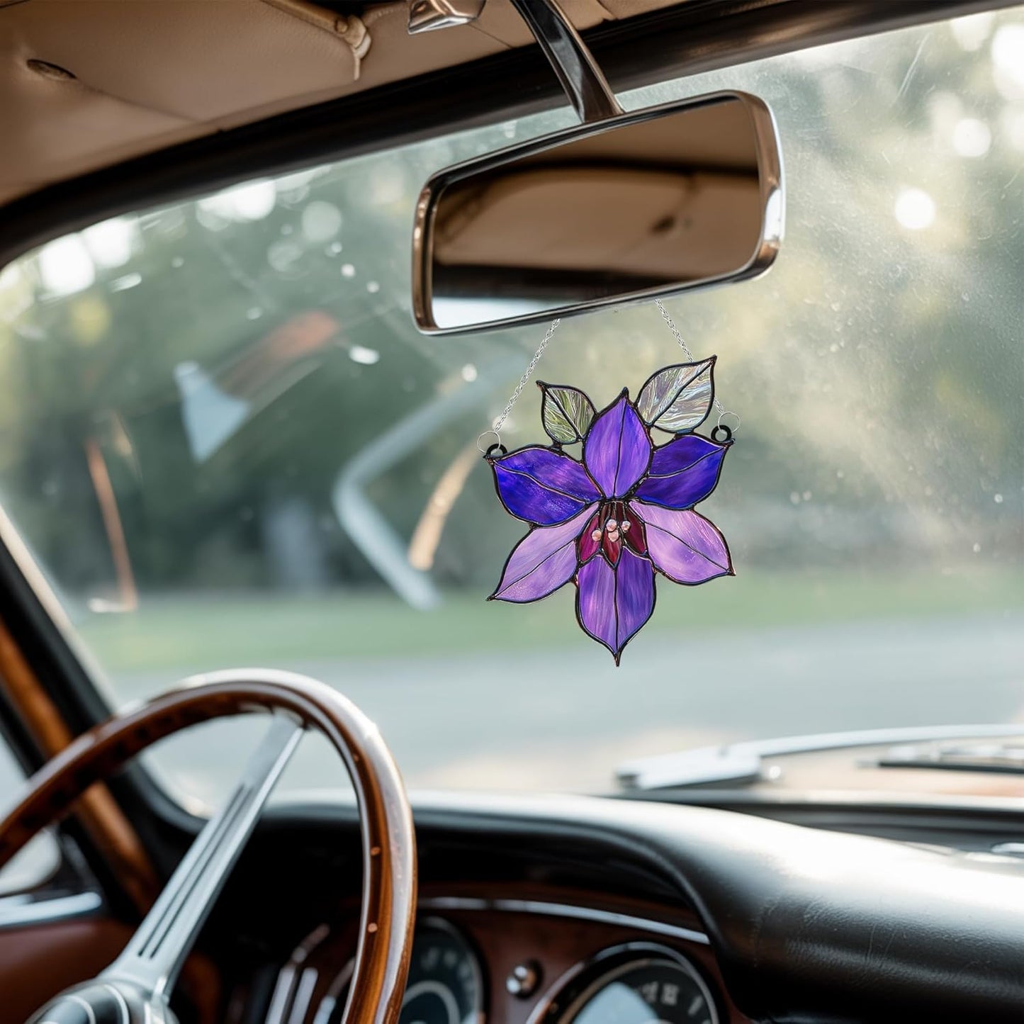 Purple Clematis Acrylic Suncatcher Stained Glass Effect Window Car Hanging Christmas Ornament Indoor Outdoor Decor Garden Sun Catcher Panel Gifts for Flower Lover for Women Mom Grandma