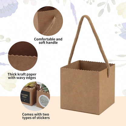 Temlum 2.5 Inch Succulent Wrap Bags (Fits 2.5″ Pots) with Thank You & Let Love Grow Stickers, Small Succulent Gift Box for Wedding, Baby Shower, Succulent Party Favors for Guests (Brown 100pcs)