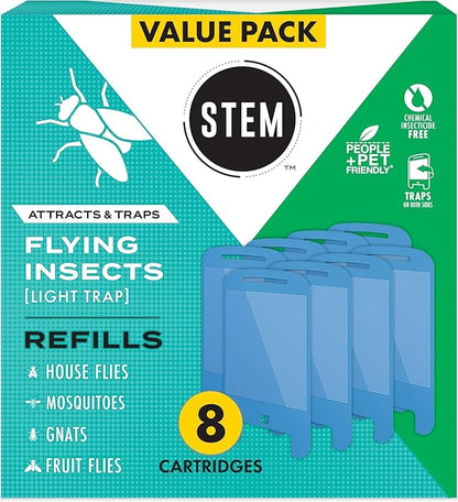 STEM Light Trap Refill Cartridges, Indoor Fruit Fly Trap, Effective Insect Control for Home, Attracts and Traps Flying Insects, Compatible with STEM Light Trap, 8 Count