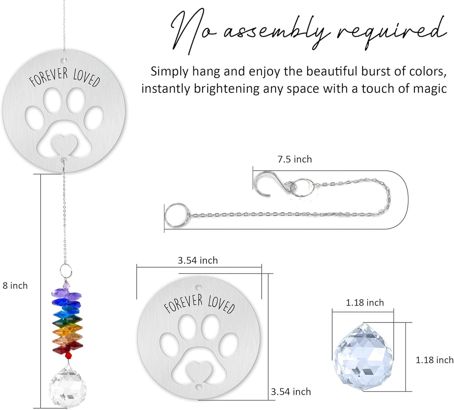 Pet Memorial Suncatcher - Dog Memorial Paw Print Ornament - Dog Paw Suncatcher Rainbow Bridge Gift - Pet Loss Crystal Decor Sympathy Gift - Pet Remembrance Keepsake Aluminum Ornament