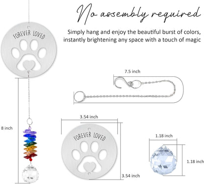 Pet Memorial Suncatcher - Dog Memorial Paw Print Ornament - Dog Paw Suncatcher Rainbow Bridge Gift - Pet Loss Crystal Decor Sympathy Gift - Pet Remembrance Keepsake Aluminum Ornament
