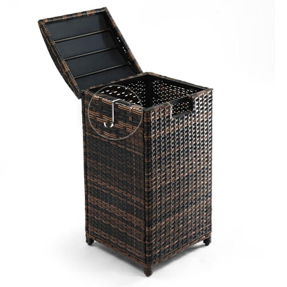VINGLI 33 Gallon Outdoor Trash Can with Convenient Lid, Rattan Garbage Container with Side Hook, Weatherproof Patio Trash Can for Graden, Yard, Patio, Brown