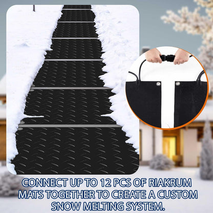 Riakrum 1 Pcs Heated Snow Melting Mats Outdoor, 30 x 30 in Winter Anti-Slip Heated Rubber Mat for Walkways Decks and Sidewalks, Snow and Ice Melting Pads Connection with 9.84 ft Power Cord