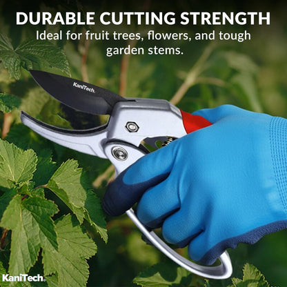 Pruning Shears for Gardening with Gloves - Heavy Duty Garden Shears, Aluminum Hand Pruners with TPR Grip Handle, 8 inch 3.55mm Thick Blade - for Branches, Flowers & Plants (Red)