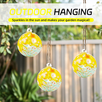 VOREEN 4" Hanging Glass Garden Gazing Ball Hand Blown Glass Witch Ball Christmas Ornament Friendship Balls for Outdoor Garden Patio Window Home Décor, Gift for Mom Wife Friend, Peacock Pattern