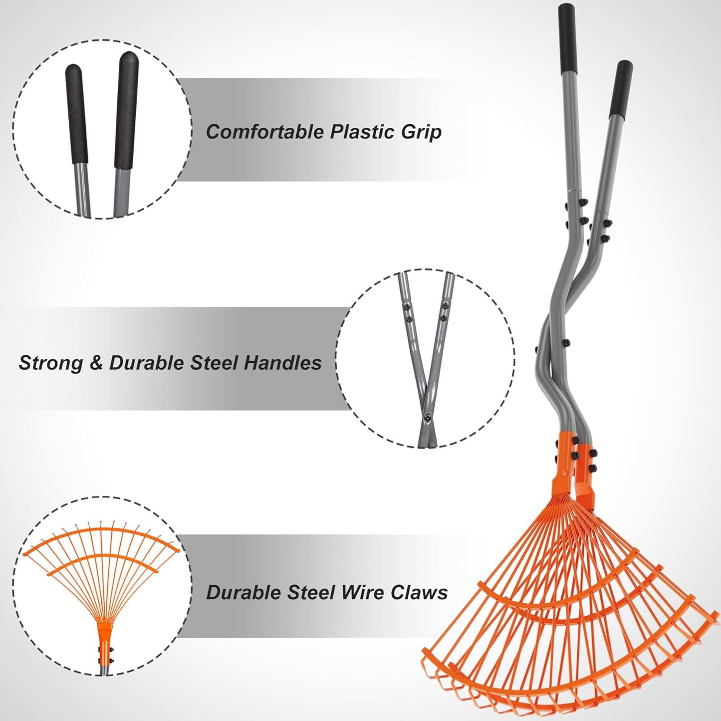 Walensee Leaf Grabber Rake with Long Steel Handle, Heavy Duty Leaf Picker Upper & Garden Claw, Multi-Use Leaves Scoop and Hands Rake for Lawn & Yard Shrub Cleanup