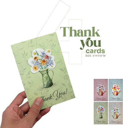 Seed Paper Thank You Cards – 4 Plantable Bouquet Inserts with Wildflower Seeds, 4 Greeting Cards & Envelopes, Unique Gift for Mothers, Garden Lovers, Birthdays, Weddings & Special Occasions