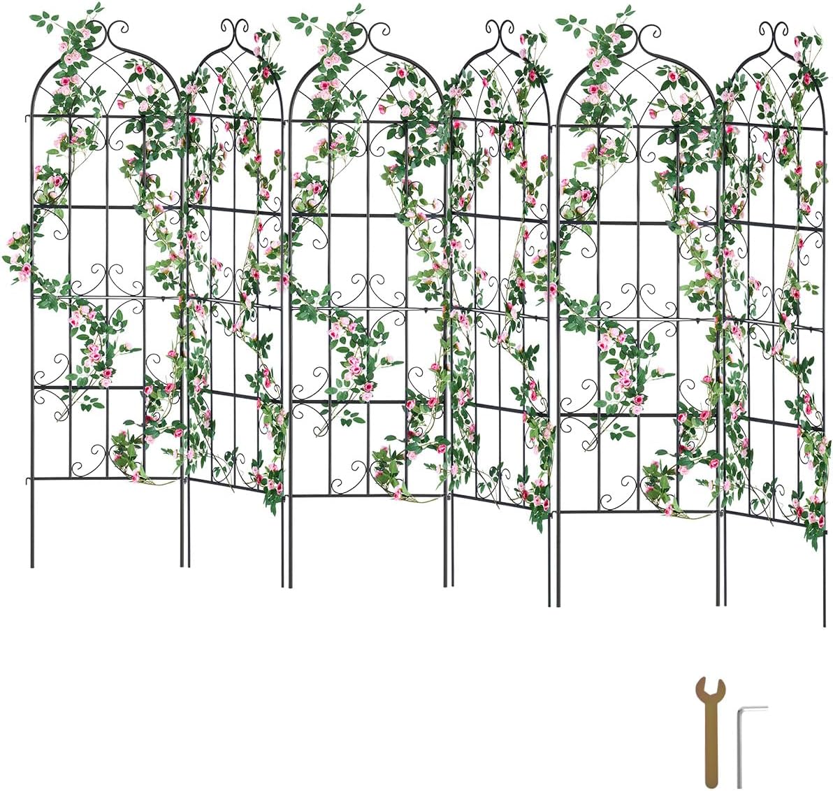 VEVOR Garden Trellis for Climbing Plants, 71 x 20 in, 6 Packs Rustproof Metal Garden Flower Trellis, Outdoor Climbing Rose Trellis Cucumbers Support, Decorative Clematis Trellis for Courtyards Lawns