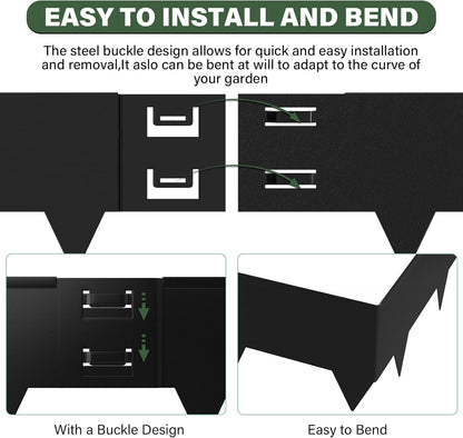 Black Steel Landscape Edging - 6 Pack, 40" L x 10" H Each (20ft Total), Bendable Metal Edging for Yard, Garden, Lawn