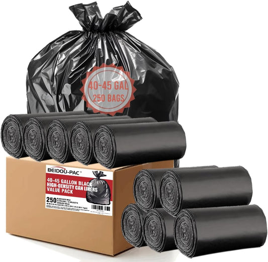 40-45 Gallon Lawn & Leaf Trash Bags, 250 Count Bulk, Black Garbage bags, Multi-purpose Trash Can