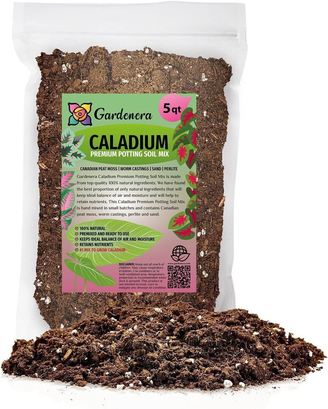 Premium Caladium Plant Soil Mix by Gardenera - Stimulate Growth and Elevate Leaf Color with Nourishing Formula - 5 Quart