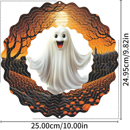 Hanging Wind Spinner Halloween Decor 10 Inch 3D Stainless Wind Spinner for Hanging Outdoor Holidays White Ghost Wind Spinners for All Saints' Day Room Party Garden Decor Outside