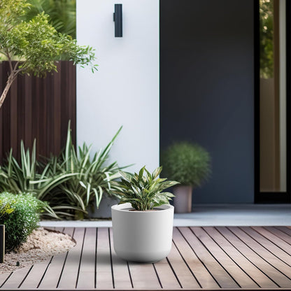 Kante Round Concrete Planter, 13.2 Inch Dia Classic Style Large Plant Pot with Drainage Hole for Indoor & Outdoor Plants, Ideal for Home, Patio, Garden, White