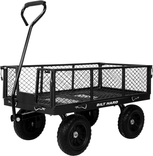 BILT HARD 880 lbs 10" Flat Free Tires Steel Garden Cart with 180° Rotating Handle and Removable