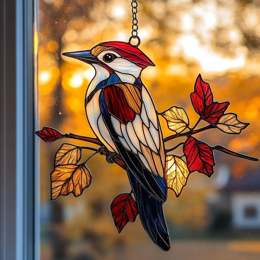 Red Woodpecker Acrylic Suncatcher Stained Glass Effect Window Car Hanging Christmas Ornament Indoor