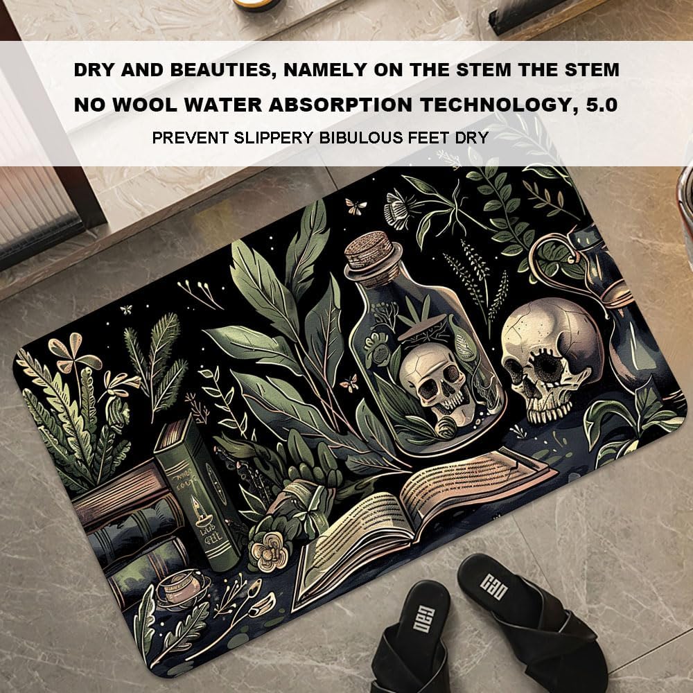 Bath Mat-Bathroom Rug，Books and Skulls-Absorbent Non Slip Quick Dry Stain Resistant Easy to Clean Care Shower Rug for Bathtub Shower Room 16×24Inch (40 * 60cm)