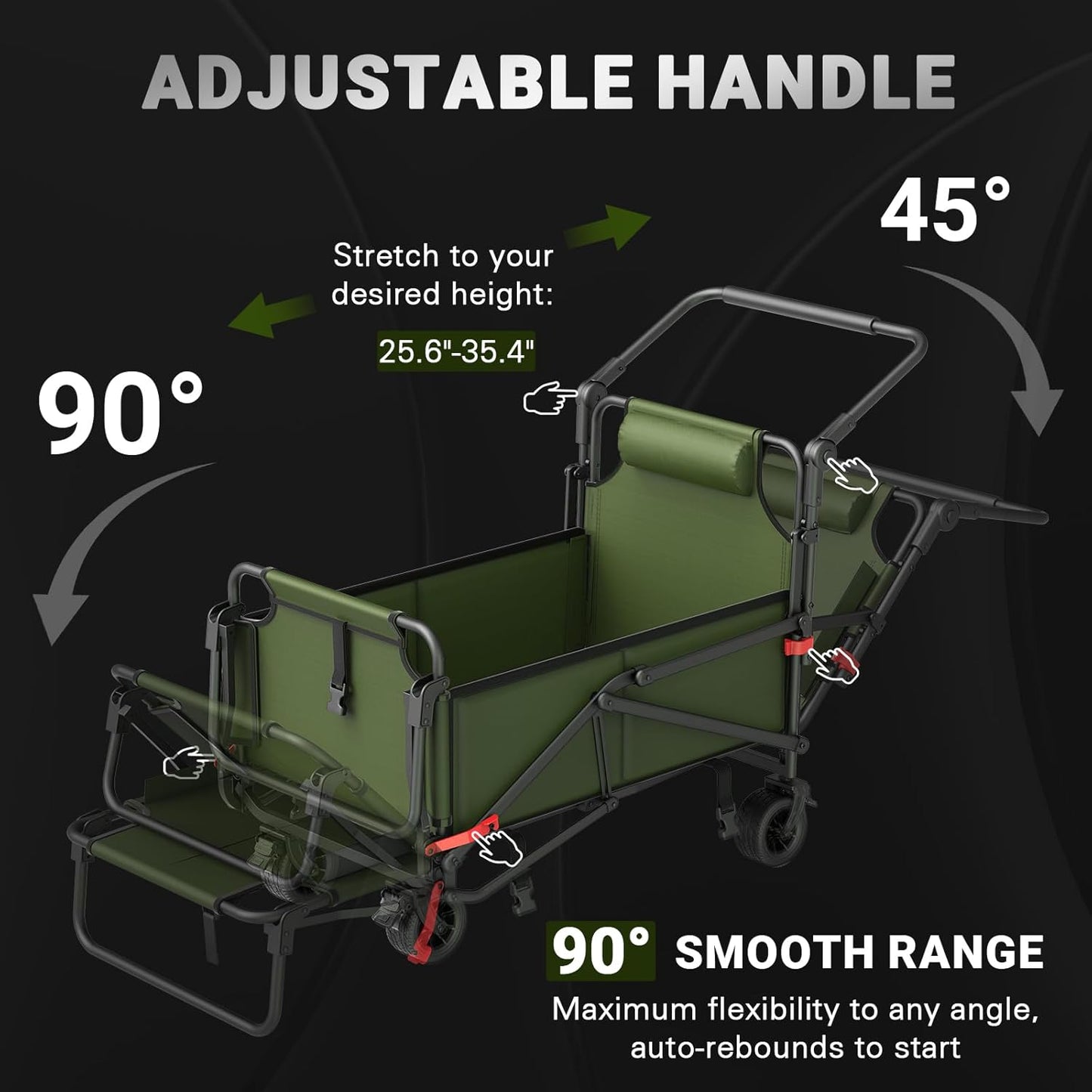 LEVELEVE Heavy Duty Folding Wagon - 2-in-1 Collapsible Cart, 400lb Capacity, All-Terrain Wheels w/Brakes & Side Pockets