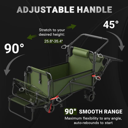 LEVELEVE Heavy Duty Folding Wagon - 2-in-1 Collapsible Cart, 400lb Capacity, All-Terrain Wheels w/Brakes & Side Pockets